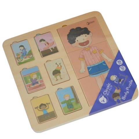CLASSIC WORLD Tablica Edukacyjna Ciało Ludzkie Układanka Klocki Puzzle dla Dzieci Dopasuj MONTESSORI 19 el. 2+