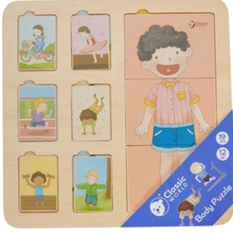 CLASSIC WORLD Tablica Edukacyjna Ciało Ludzkie Układanka Klocki Puzzle dla Dzieci Dopasuj MONTESSORI 19 el. 2+