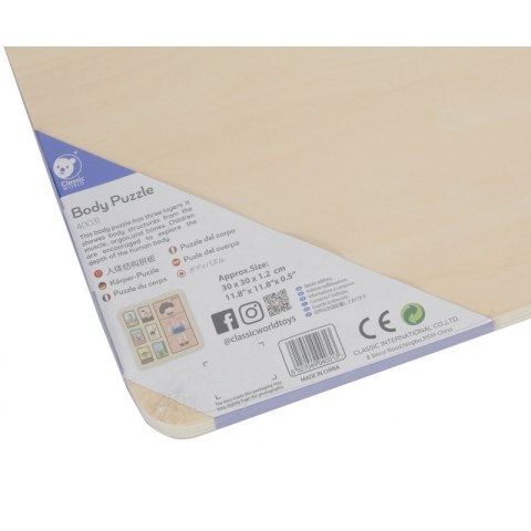 CLASSIC WORLD Tablica Edukacyjna Ciało Ludzkie Układanka Klocki Puzzle dla Dzieci Dopasuj MONTESSORI 19 el. 2+