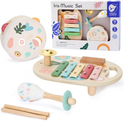 CLASSIC WORLD Zestaw Instrumenty Muzyczne dla Dzieci Cymbałki Bębenek Grzechotka 5 el. 6m+