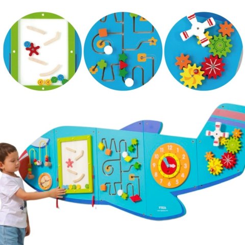 VIGA Drewniana Tablica Sensoryczna Manipulacyjna Samolot Certyfikat FSC Montessori 18m+