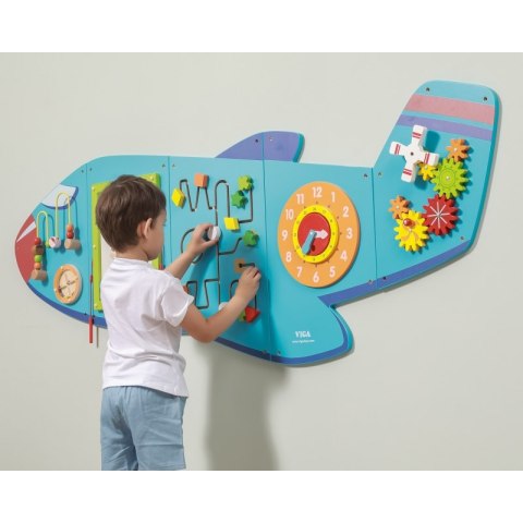 VIGA Drewniana Tablica Sensoryczna Manipulacyjna Samolot Certyfikat FSC Montessori 18m+
