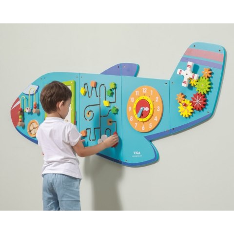 VIGA Drewniana Tablica Sensoryczna Manipulacyjna Samolot Certyfikat FSC Montessori 18m+