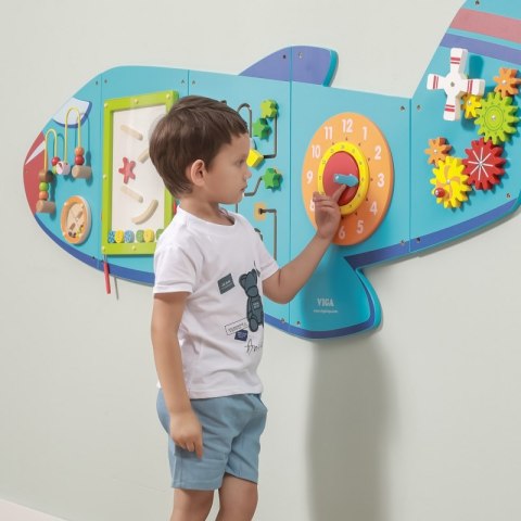 VIGA Drewniana Tablica Sensoryczna Manipulacyjna Samolot Certyfikat FSC Montessori 18m+