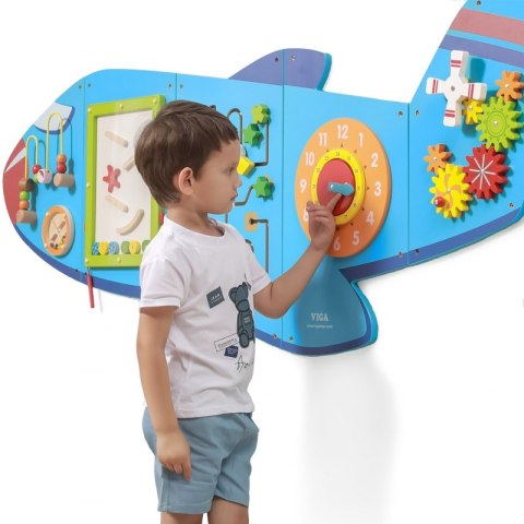 VIGA Drewniana Tablica Sensoryczna Manipulacyjna Samolot Certyfikat FSC Montessori 18m+