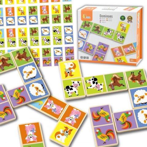 VIGA Edukacyjne Klocki Domino Drewniane gra Farma 28 elementów Montessori 3+