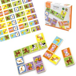 VIGA Edukacyjne Klocki Domino Drewniane gra Farma 28 elementów Montessori 3+