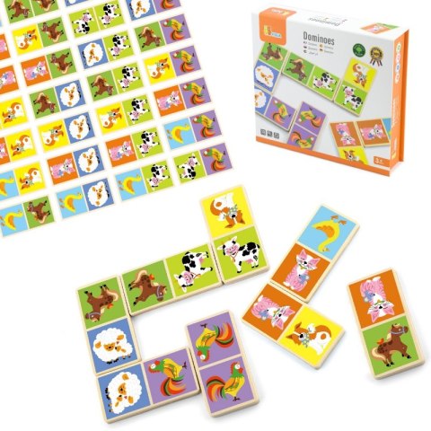 VIGA Edukacyjne Klocki Domino Drewniane gra Farma 28 elementów Montessori 3+