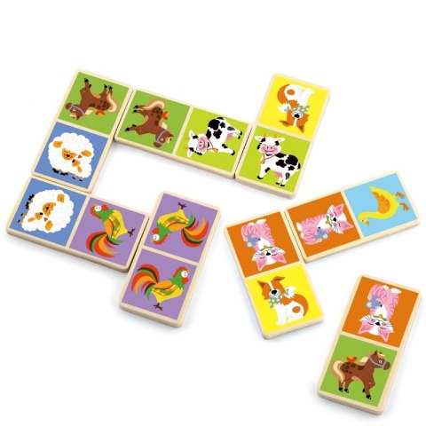 VIGA Edukacyjne Klocki Domino Drewniane gra Farma 28 elementów Montessori 3+