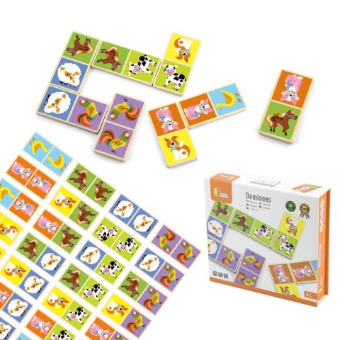 VIGA Edukacyjne Klocki Domino Drewniane gra Farma 28 elementów Montessori 3+