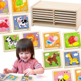 VIGA Puzzle drewniane 12 plansz po 4 puzzle w stojaku 18m+