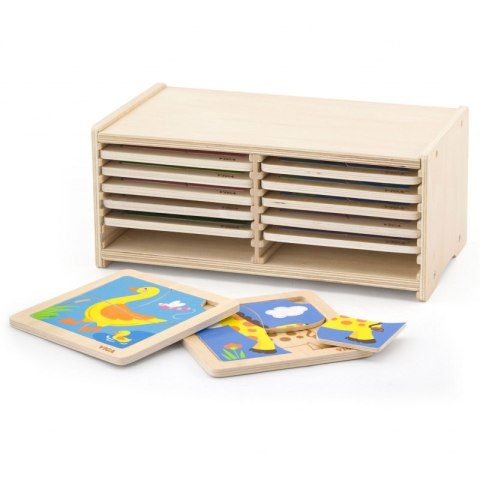 VIGA Puzzle drewniane 12 plansz po 4 puzzle w stojaku 18m+