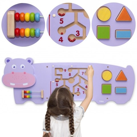 VIGA Tablica Sensoryczna Manipulacyjna Hipopotam Certyfikat FSC Montessori 18m+