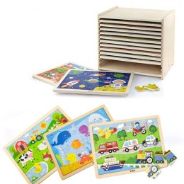 Viga Zestaw Puzzle drewniane 12 układanek po 24 el. na stojaku 2+