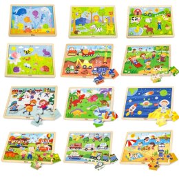 Viga Zestaw Puzzle drewniane 12 układanek po 24 el. na stojaku 2+