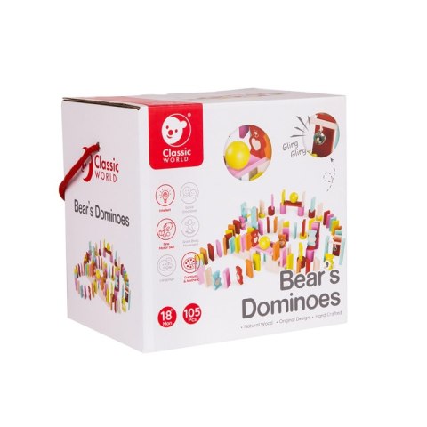 CLASSIC WORLD Drewniane Domino dla Dzieci Misie 105 el. 18m+