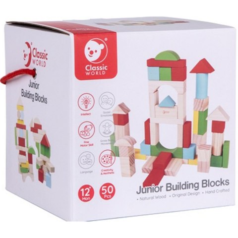 CLASSIC WORLD Drewniane Klocki Dla Dzieci 50 el. 12m+