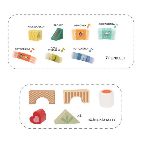 CLASSIC WORLD Drewniane Klocki Sensoryczne 7 Funkcji Układanka Multifunkcyjna Kształty Dźwięk MONTESSORI 14 el. 18m+