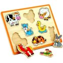 VIGA Drewniane Puzzle Zwierzęta z Farmy Układanka 18m+