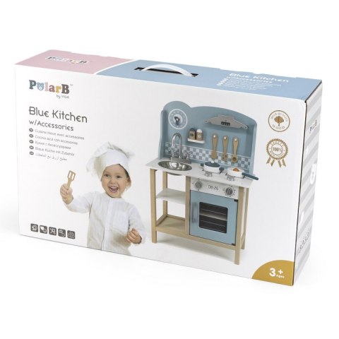 VIGA PolarB Drewniana Kuchnia z Akcesoriami Silver - Blue 3+