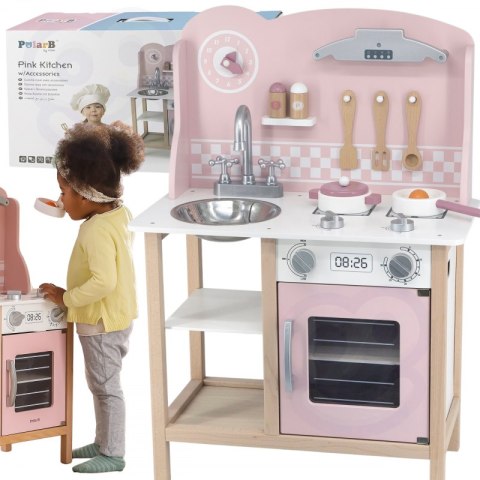 VIGA PolarB Drewniana Kuchnia z Akcesoriami Silver - Pink 3+