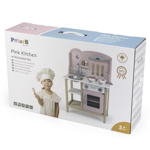 VIGA PolarB Drewniana Kuchnia z Akcesoriami Silver - Pink 3+