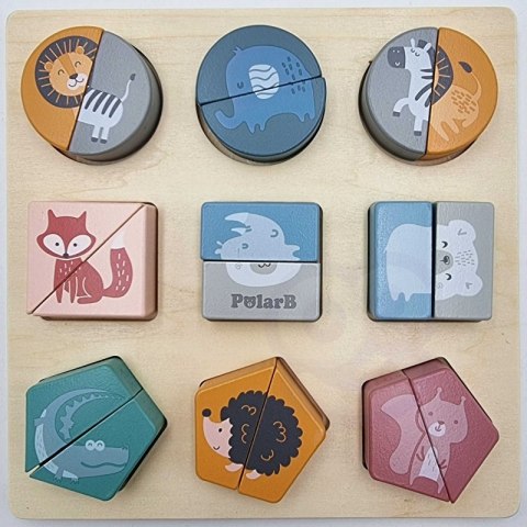 VIGA PolarB Drewniana Układanka Klocki - Zwierzątka 18m+