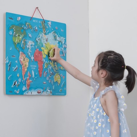 Viga 2w1 Tablica Edukacyjna z Magnetyczną Mapą Świata Montessori 3+