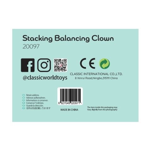CLASSIC WORLD Drewniana Układanka Piramidka Klocki Balansujący Wesoły Klaun 18m+