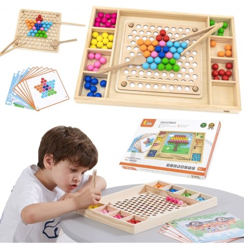 VIGA Drewniana Gra Kulki Złap i Dopasuj Układanka Montessori 3+