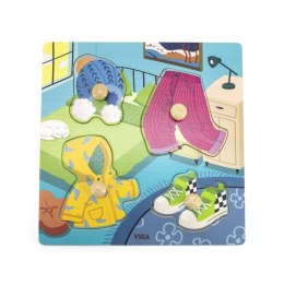 VIGA Drewniane Puzzle z Pinezkami Ubrania 12m+