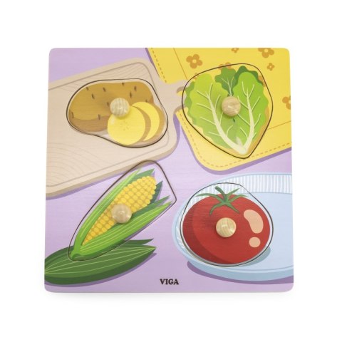 VIGA Drewniane Puzzle z Pinezkami Warzywa 12m+