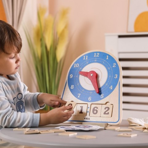 VIGA Drewniany Zegar Nauka Zegara Czasu Montessori 3+