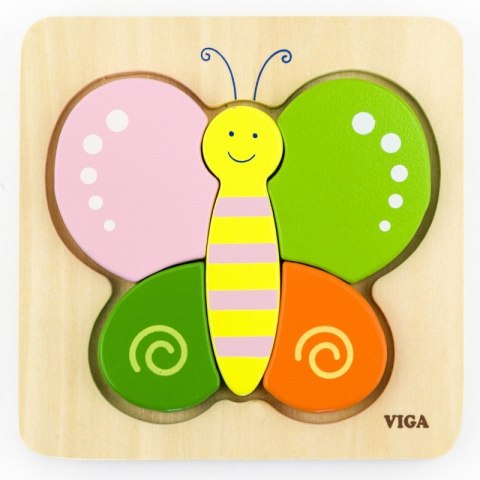 VIGA Pierwsze drewniane Puzzle maluszka Motylek 18m+