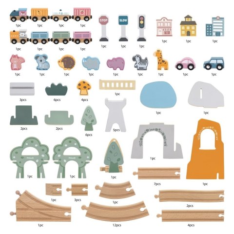 VIGA PolarB Drewniana kolejka dla dzieci Pociąg Tor 90 elementów 3+