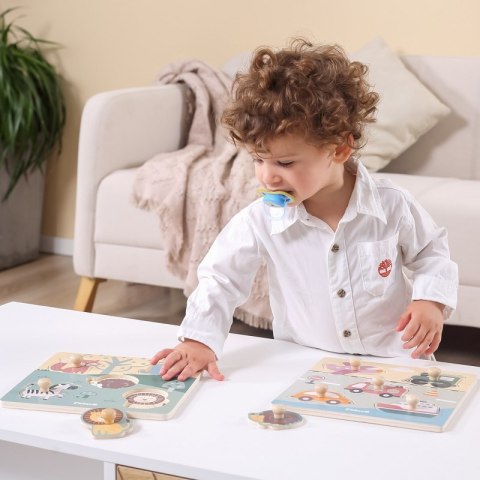 VIGA PolarB Drewniane Puzzle Zwierzęta z Pinezkami 12m+