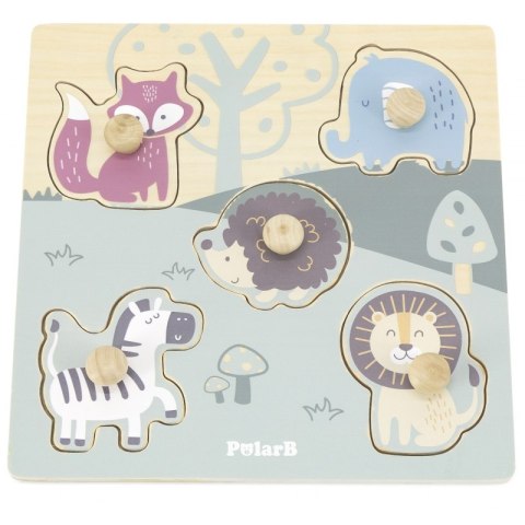 VIGA PolarB Drewniane Puzzle Zwierzęta z Pinezkami 12m+