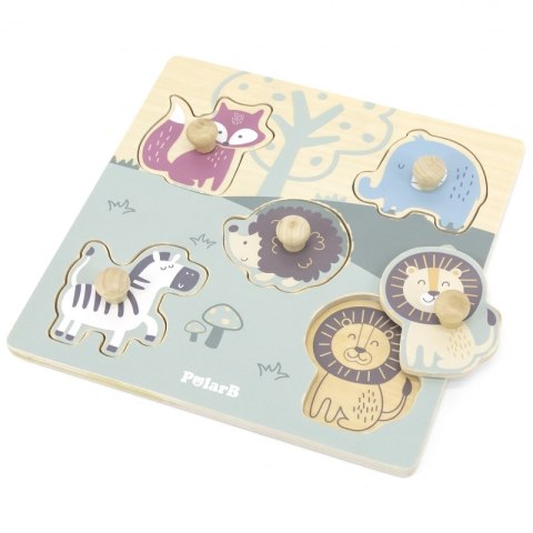 VIGA PolarB Drewniane Puzzle Zwierzęta z Pinezkami 12m+