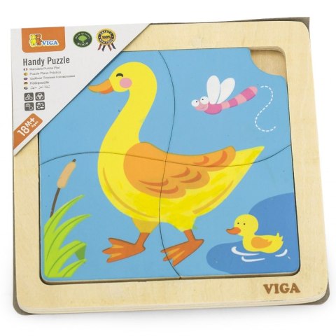 VIGA Poręczne Drewniane Puzzle Kaczuszka 12m+