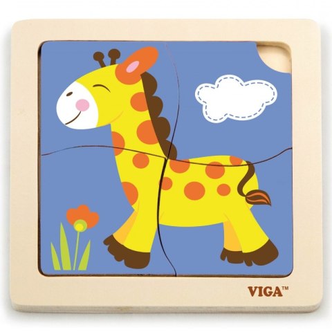 VIGA Poręczne Drewniane Puzzle Żyrafa 12m+