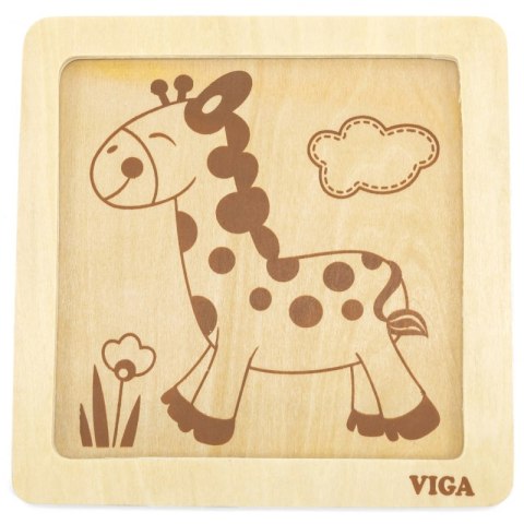 VIGA Poręczne Drewniane Puzzle Żyrafa 12m+