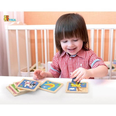 VIGA Poręczne Drewniane Puzzle Żyrafa 12m+