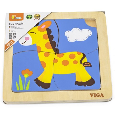 VIGA Poręczne Drewniane Puzzle Żyrafa 12m+