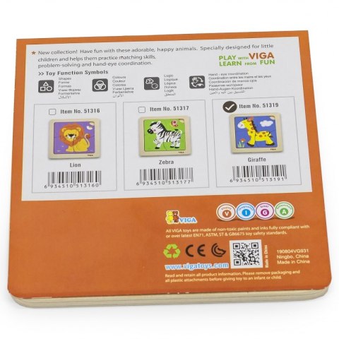 VIGA Poręczne Drewniane Puzzle Żyrafa 12m+
