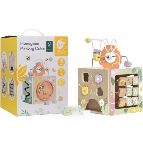 CLASSIC WORLD Drewniana Kostka Edukacyjna Sensoryczna 5w1 18m+