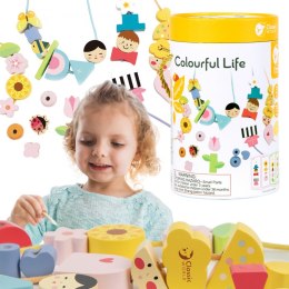 CLASSIC WORLD Drewniane Klocki do Nawlekania Ubieranie Dzieci 73 el. 2+