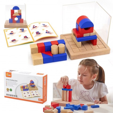 VIGA Drewniana Gra Budowanie Klocki 3D Montessori 3+