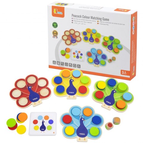 VIGA Drewniana Gra Dopasuj Kolory Pawi Ogon Montessori + Karty 3+