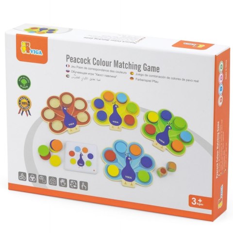 VIGA Drewniana Gra Dopasuj Kolory Pawi Ogon Montessori + Karty 3+