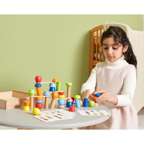 VIGA Drewniane Klocki Geometryczne Układanka 52 el. 3+